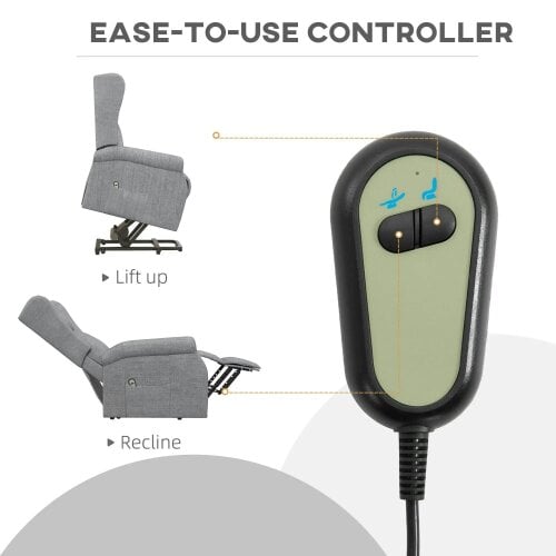 Bobobiy Power Lift Recliner Armchair, Electric Lift Chair for Elderly, Fabric Riser and Reclining Chair with Remote Control, Extended Footrest, Grey