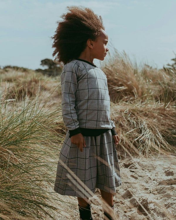 Grey Window Pane Check Print Skirt - image 1
