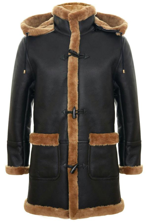 Infinity Leather Mens Winter Sheepskin Hooded Duffle Coat-Helsinki