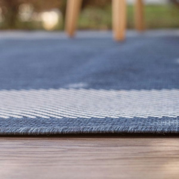 Bordered Design Outdoor Rug for Garden in Blue | The Rugs
