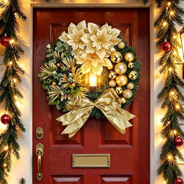 deAO Toys deAO Gold Christmas Wreath Elegant Festive Door Decoration for Holiday Season (Gold)