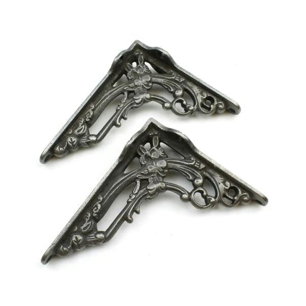 Pair of Antique Cast Iron Victorian Scroll Leaf Shelf Brackets 