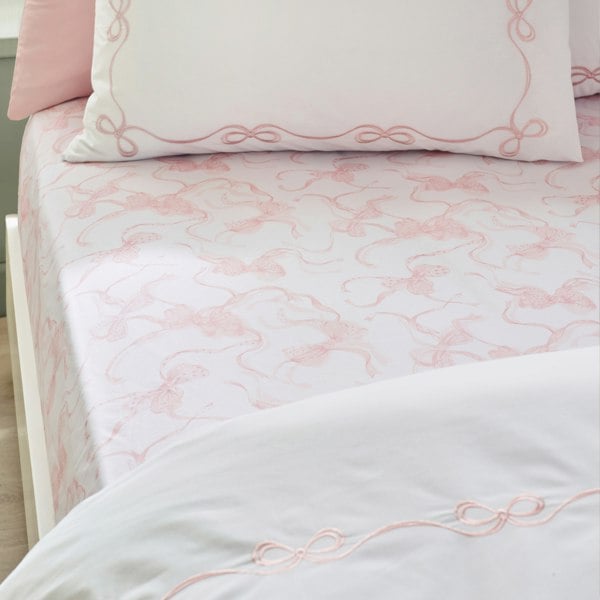 Catherine Lansfield Bow Fitted Sheet White / Pink