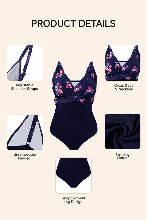 Modishion V-Neck One-Piece Swimsuit