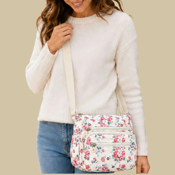 Love EMVY Floral Multi Pocket Crossbody Bag - Off White