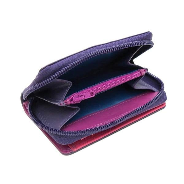 open inside view of purple small soft leather purse katie london