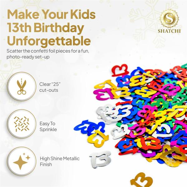 13th Birthday Multicolour Foil Confetti Pack for Party Table Decorations, 1 Pack to 4 Pack image 6