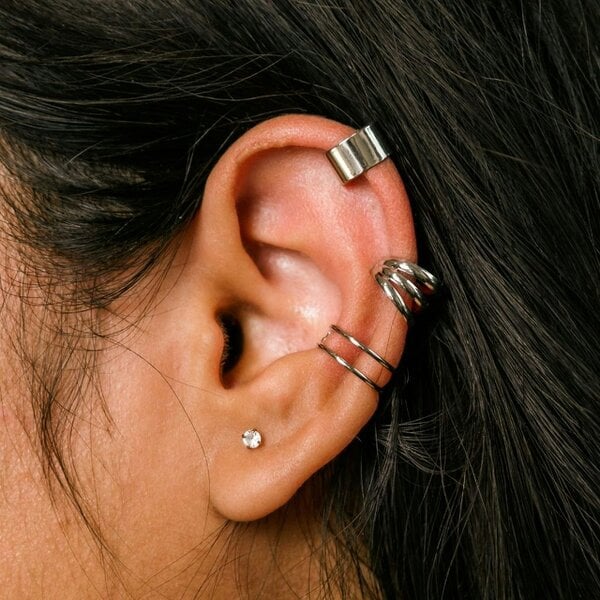 The Colourful Aura Gold Plated 3 Piece Adjustable Non Piercing Everyday Helix Ear Cuff Band - Silver - Silver
