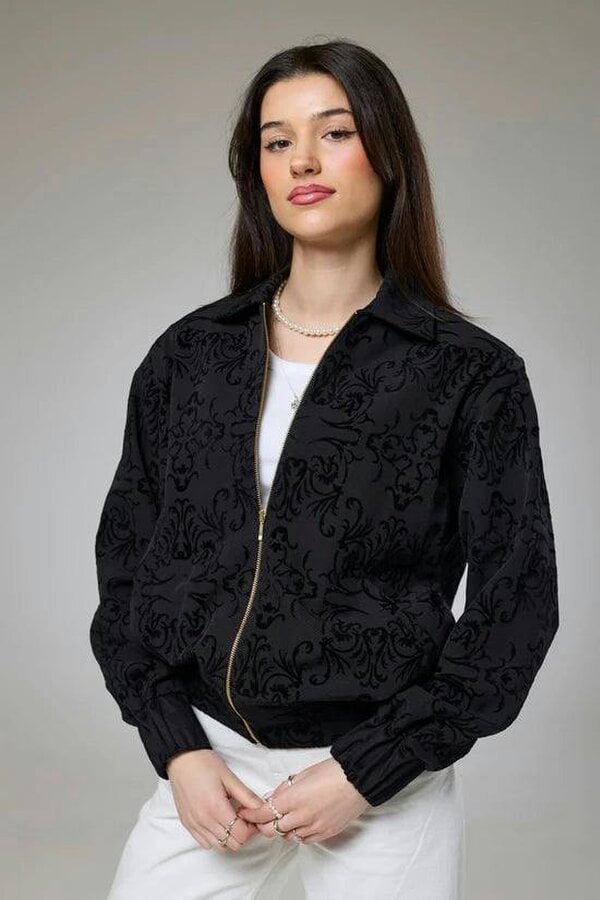 Lioness by TF Vintage Black Velvet Bomber Jacket