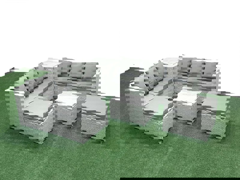 Fimous Rattan Garden Outdoor Furniture Set 8 Seater Rattan Garden Sofa Set with 2 Big Footstools Side Table Light Grey Mixed