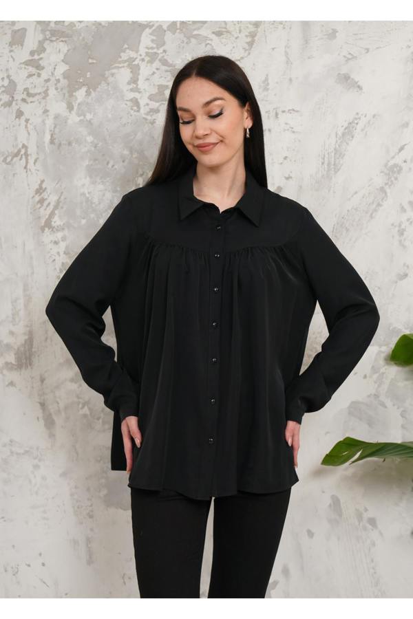 Hoxton Gal Relaxed Fit Long Sleeves Shirt in Black