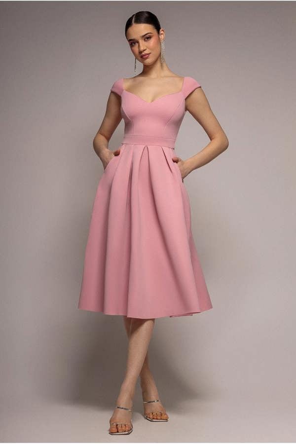 Scuba Foam Skater Midi Dress - Blush Pink DR4133