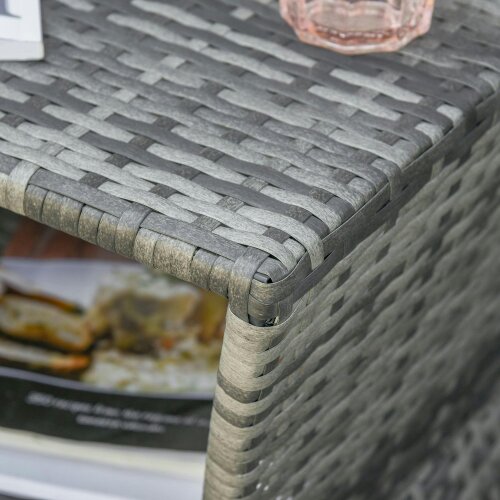Wyld Haus Toka Grey Rattan Outdoor Bistro Table With Umbrella Hole And Shelf
