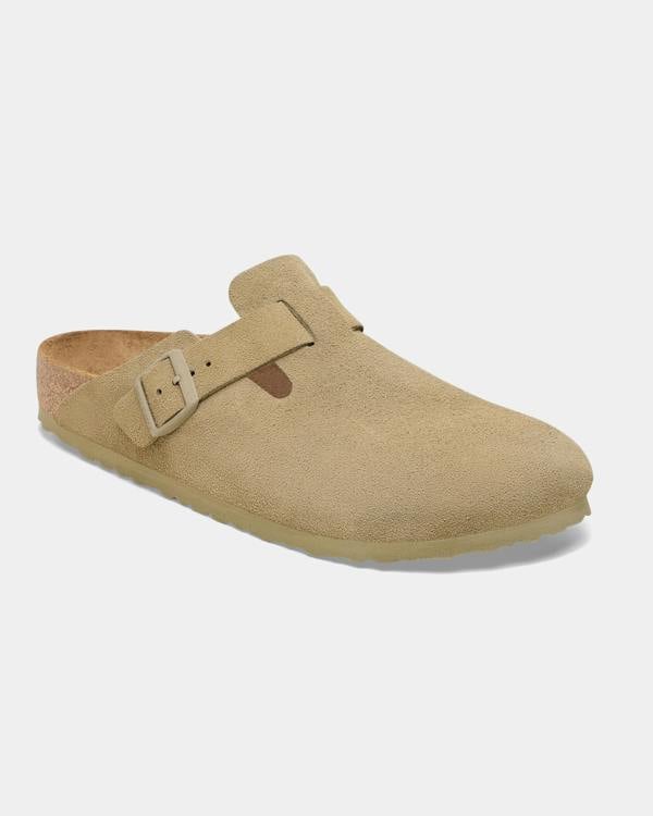 Birkenstock Boston Suede Leather Womens Clogs - Faded Khaki