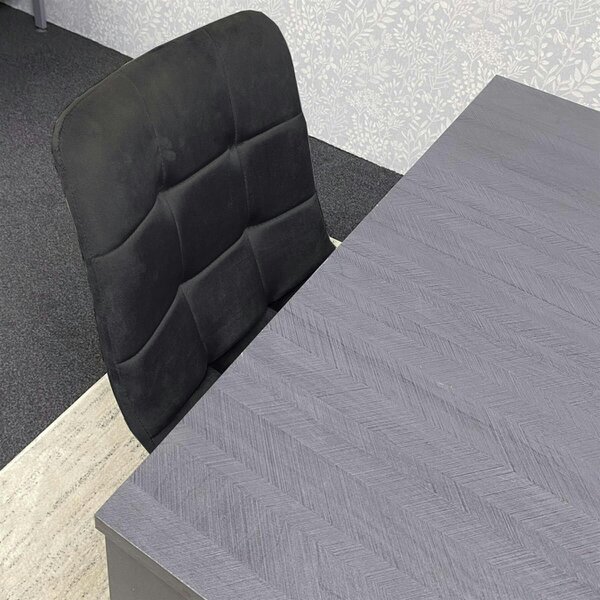 Kosy Koala Modern Dark Grey Dining Table Set with 2 Black Velvet Chairs And 2 Black Benches