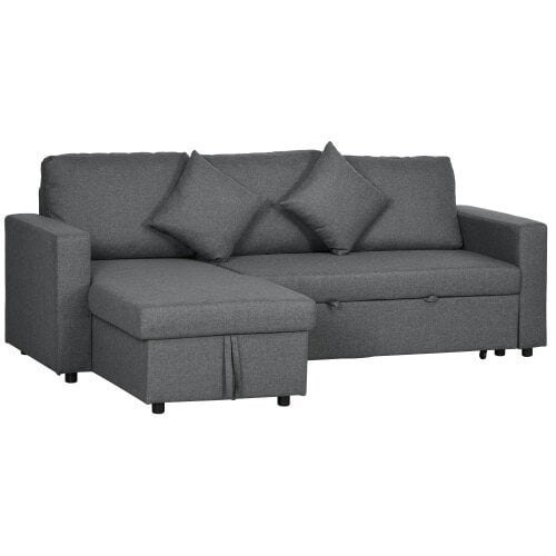 Wyld Haus Kesosu Dark Grey Upholstered 3 Seater Sofa Bed With Built In Storage