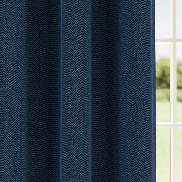 Enhanced Living Navy Herringbone Jacquard Blackout Eyelet Curtains - Bedroom & Living Room