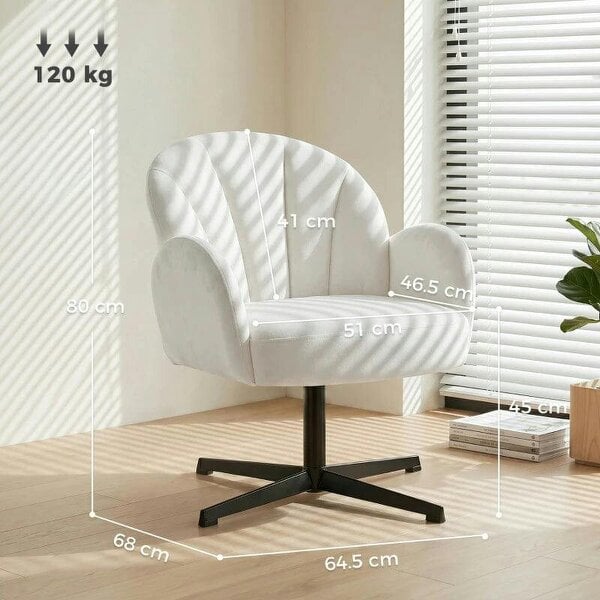 Bobobiy Swivel Accent Chair, Shell-Shaped Armchair with Spring Cushion, Metal Base, Cream White