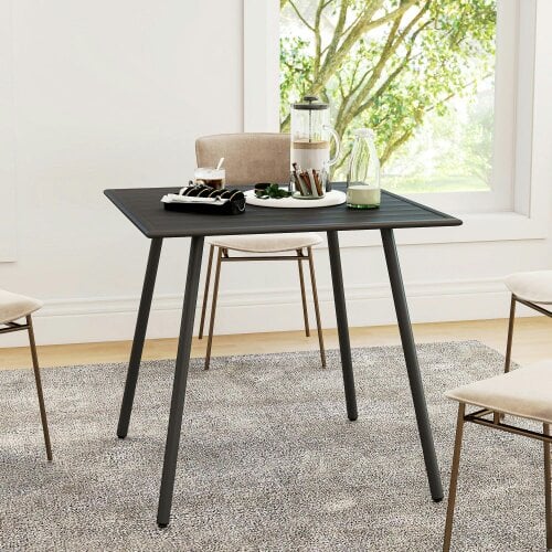 Wyld Haus Nanodor Steel Black Square Outdoor Dining Table With Slatted Top For 4