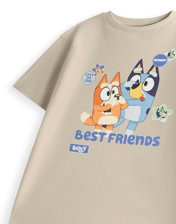 Bluey Unisex Kids Beige Best Friends Short Sleeved T-Shirt