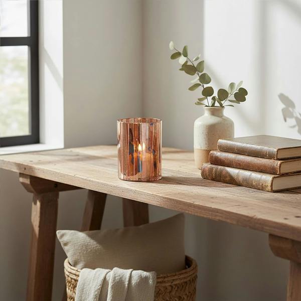 Interiors by Premier Gaia Pink Antique Finish Small Candle Holder