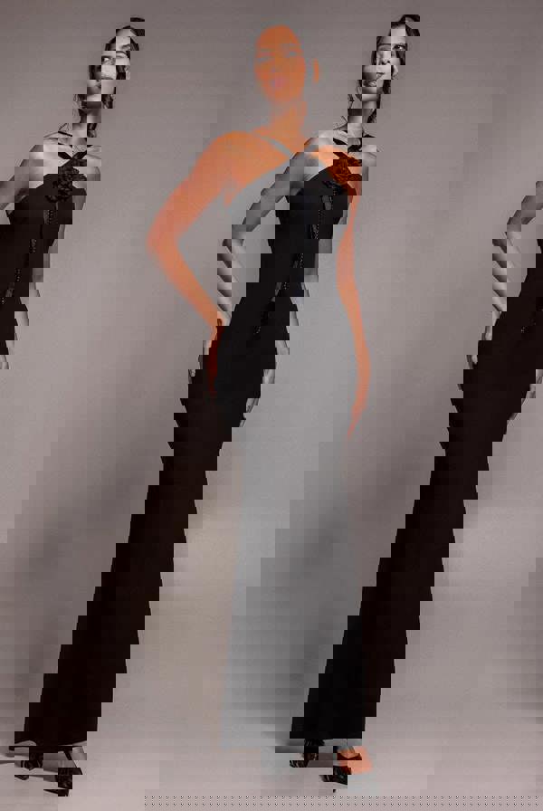 Racer Neck Corsage Scuba Maxi - Black DR4053