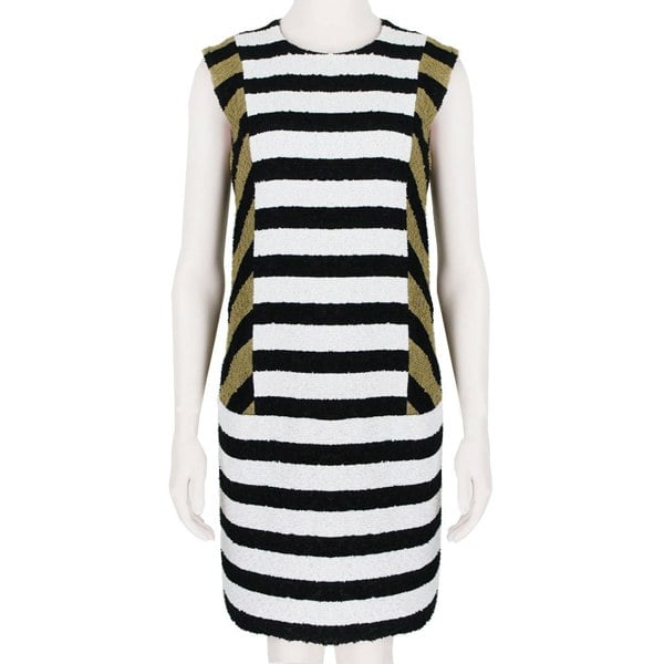 Sonia Rykiel white, black and camel tone shift dress in a textured boucle fabric