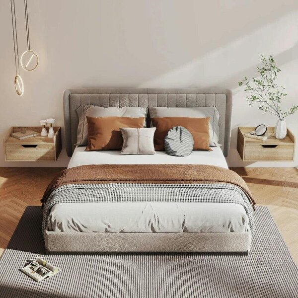 Floating Nightstands Set of 2, Wall Mounted Bedside Table with Drawer for Bedroom, Natural Wood - Natural wood finish
