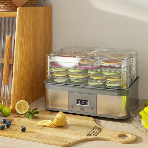 HOMCOM 5 Tier Food Dehydrator, 245W for Drying Fruit, Meat, Vegetable - Grey