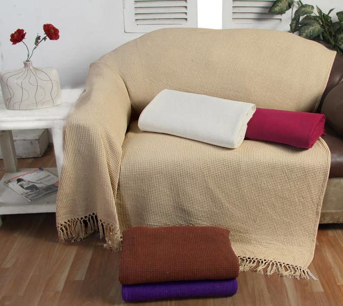 Velosso Cosy Cotton Waffle Effect Tasseled Throw Blanket - Modern Boho Chic Sofa and Bed Throw - Breathable, Lightweight, and Durable