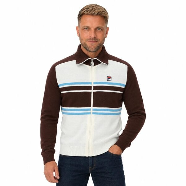 Fila Lena Full Zip Knit Jumper Gardenia/Fudge/Azure Blue