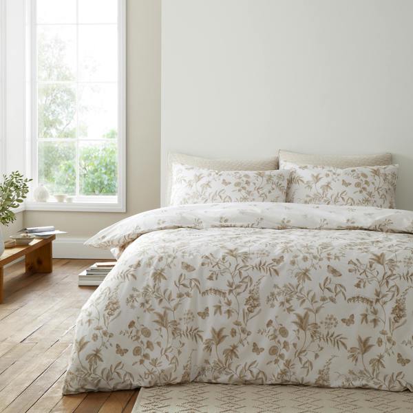 Bianca Thea Floral 200 Thread Count Cotton Reversible Duvet Cover Set Natural