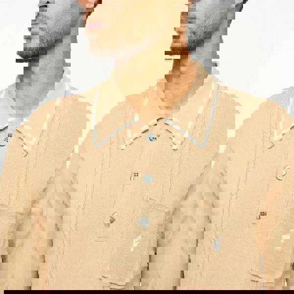 Gabicci V55GM24 Mens Ned Long Sleeve Archive Knitted Three Button Polo Gabicci Vintage - NUTMEG