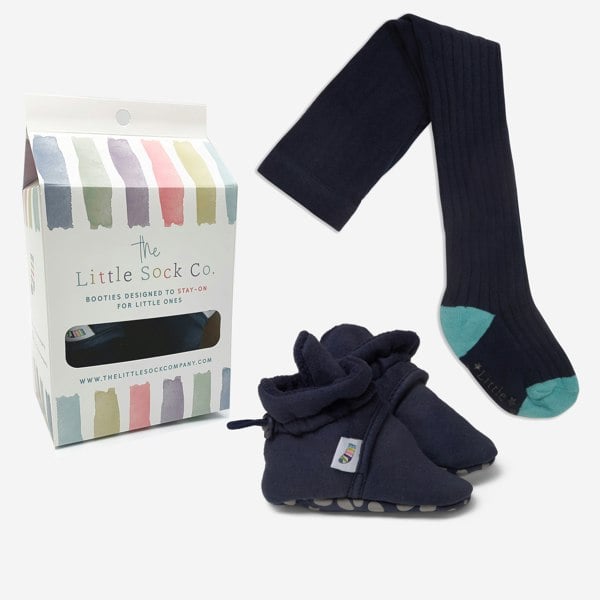 Little Sock Co. Bundle of Navy Stay-on, Non-Slip Booties & Cosy Non-slip Tights