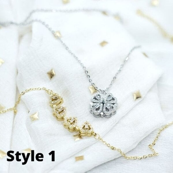 The Colourful Aura Four Heart Magnet Foldable Floral Zircon Crystal Pendant Necklace