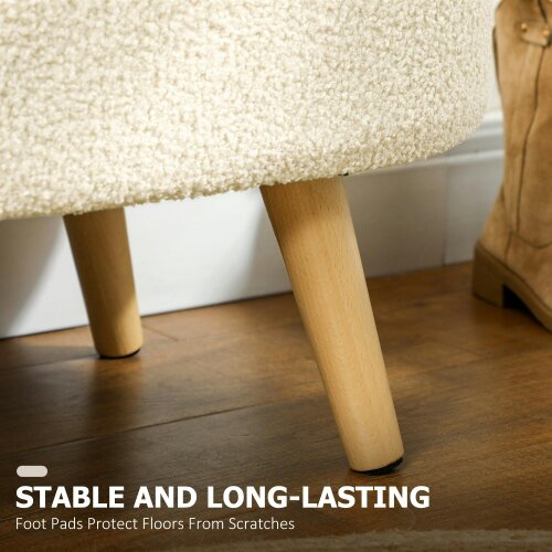 Wyld Haus Molasa Boucle Cream White Storage Ottoman Teddy Fleece Natural Wooden Legs