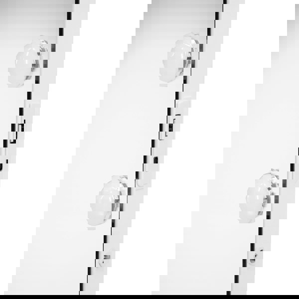 LED Bluetooth mirror with two round light bulbs, USB and Type-C ports, sleek white frame, 80 x 60cm size for modern decor