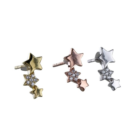 Reeves & Reeves Sterling Silver Trio Star Pavé Studs