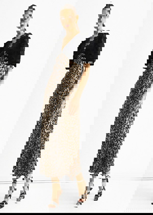 Gini London Black Animal Velvet Contrast Top Occasion Midi Dress