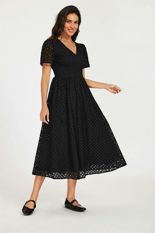 FS Collection Broderie Anglaise Midi Dress In Black