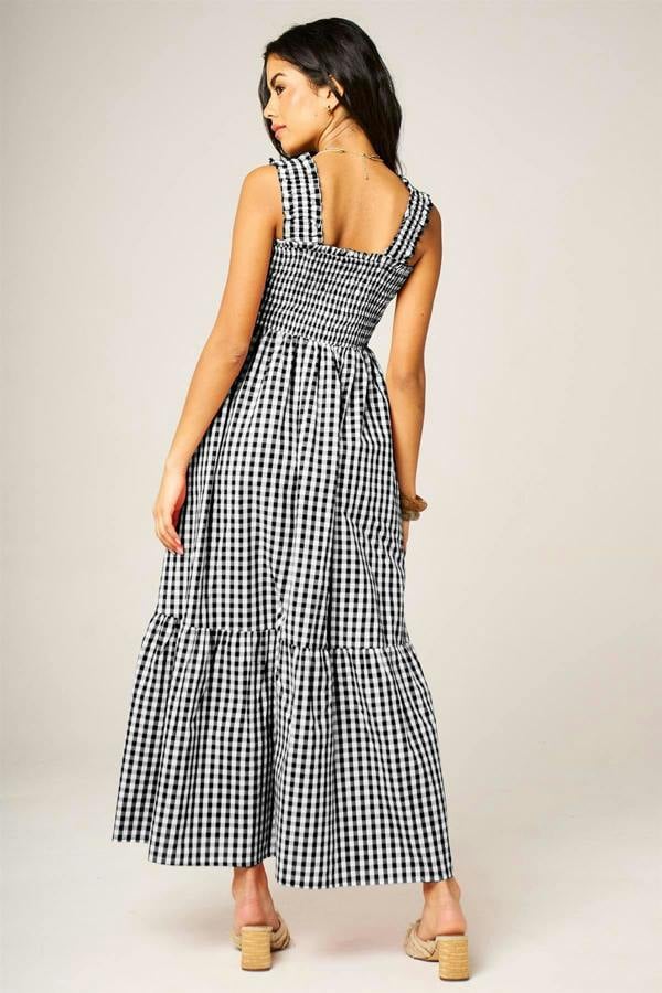 FS Collection Check Print Hem Detail Maxi Dress In Black