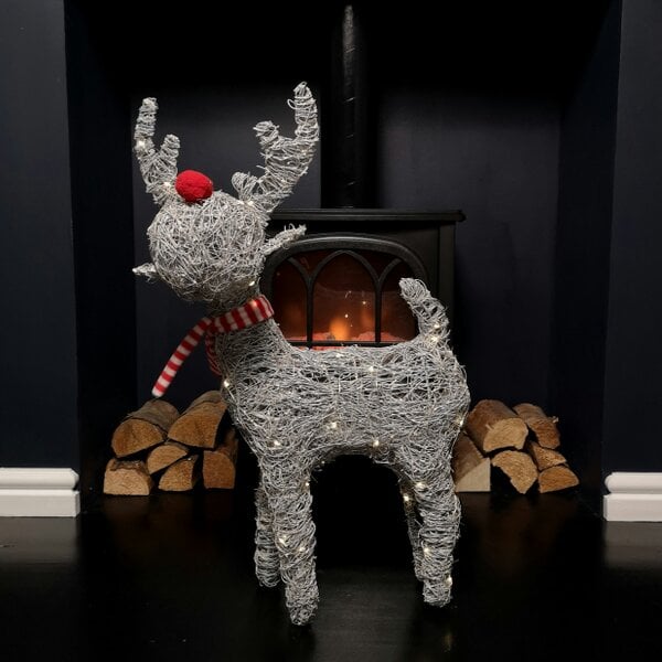 Samuel Alexander 66cm Battery Operated Rattan Woven Cupid Reindeer with Warm White LEDs
