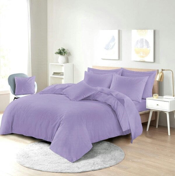Night Zone Polycotton Duvet Cover Set – Plain Dyed Easy Care Bedding with Pillowcases - Lilac