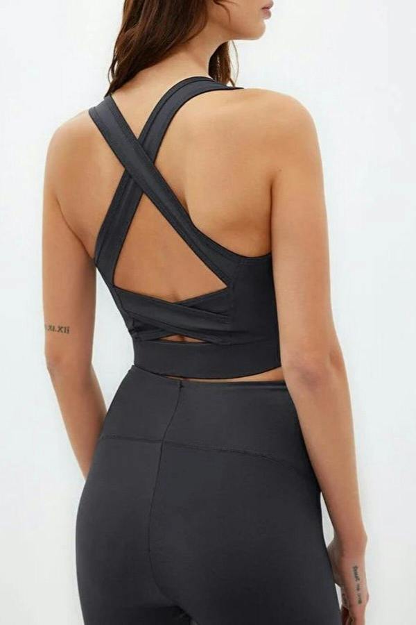 WOVCOR Padded, Thick-Strapped Knitted Sports Bra with Back Detail
