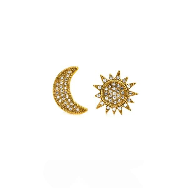 Gold Sun and Moon Large Jewelled Stud Earrings Celestial 18k Gold Plated LUXE TONES