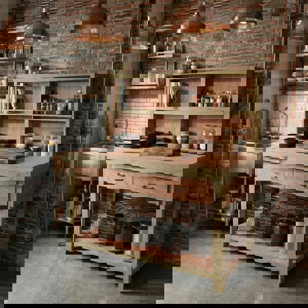 Wooden eucalyptus Top Workbench – Durable Tool Cabinet with Drawers and Back Panel, Ideal for Dry Indoor Spaces Such as Garages, Workshops, and Studios.