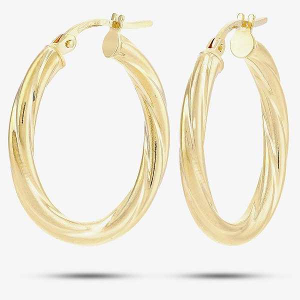 T. H. Baker 9ct Yellow Gold Oval Twist Creole Earrings UER067Y
