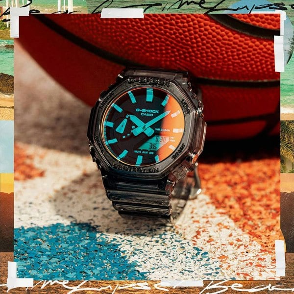 Casio G-Shock Core Grey Transparent Orange Dual Display Watch GA-2100TLS-8AER