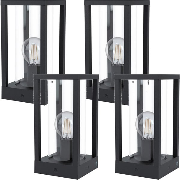 4 PACK IP44 Outdoor Bollard Light Black Cast Aluminium Box 40W E27 Lamp Post Loops