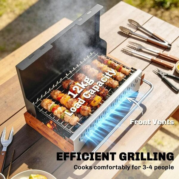 Bobobiy Portable BBQ Grill, Folding Charcoal Barbecue Grill with Removable Charcoal Basin for Camping Picnic Garden Party, Black